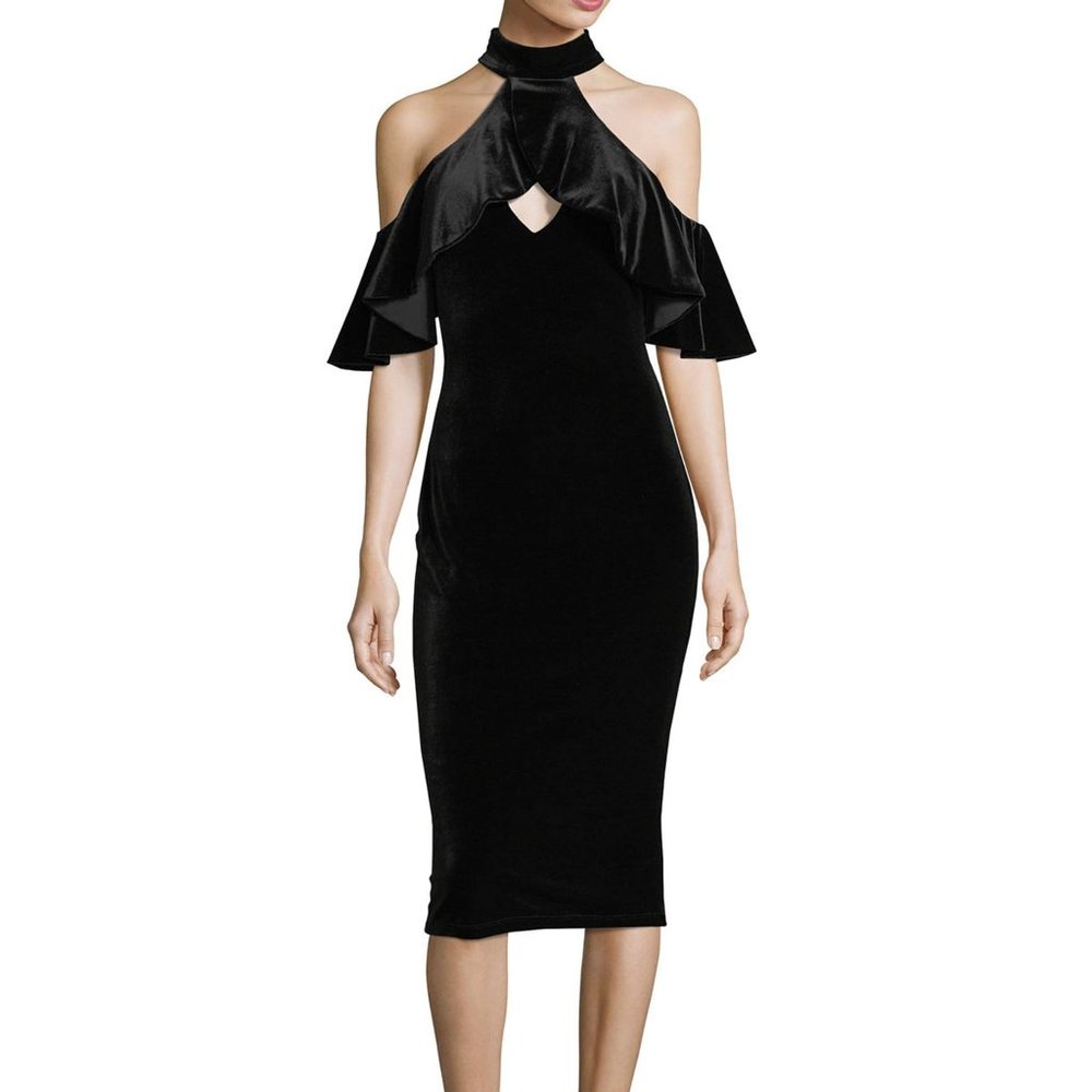Black Halo Lambert Velvet Cold-Shoulder Cocktail Dress 0,6